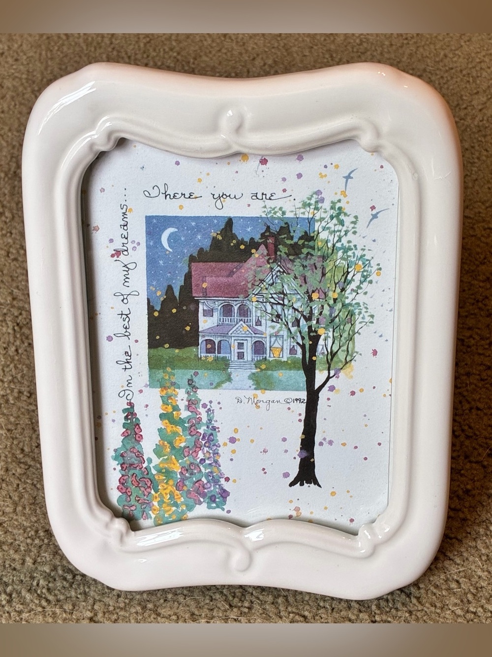 Hallmark Cream Ceramic Picture Frame with D Morgan Pastel Illustration Art Work